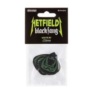Pack de 6 uñetas Dunlop Black Fang Hetfield color negro de 73mm.