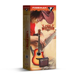 Pack de guitarra eléctroacústica Freeman Western - 3 Tone Sunburst