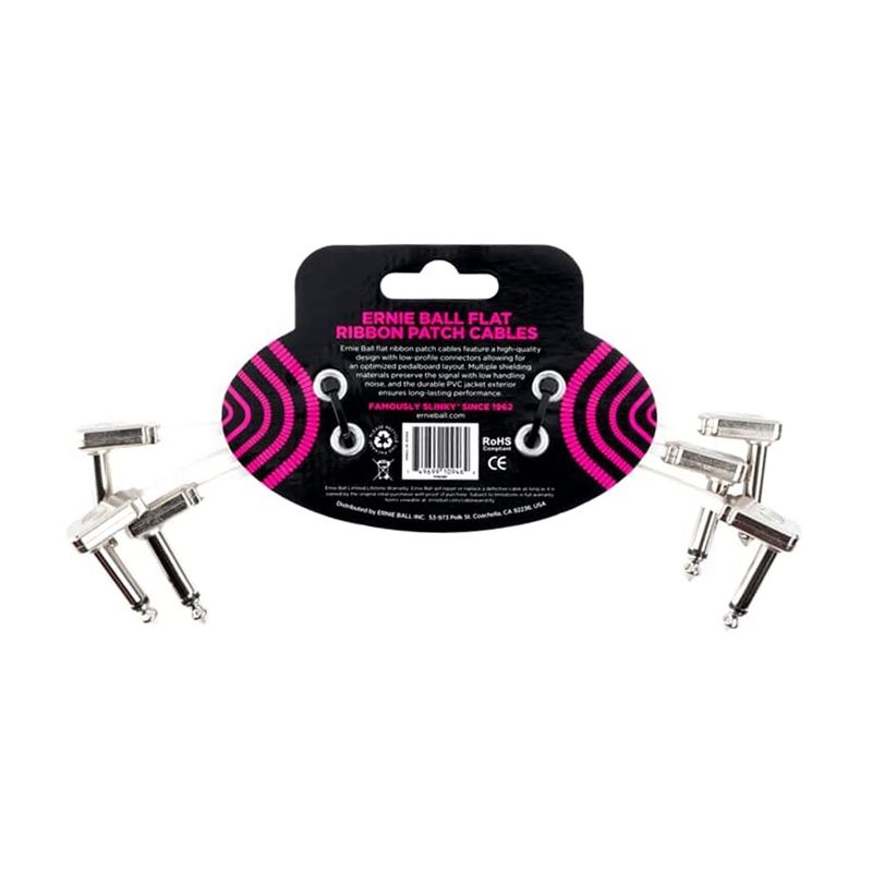pack-de-3-cable-patch-ernie-ball-flat-ribbo-p06385-15-cm-white
